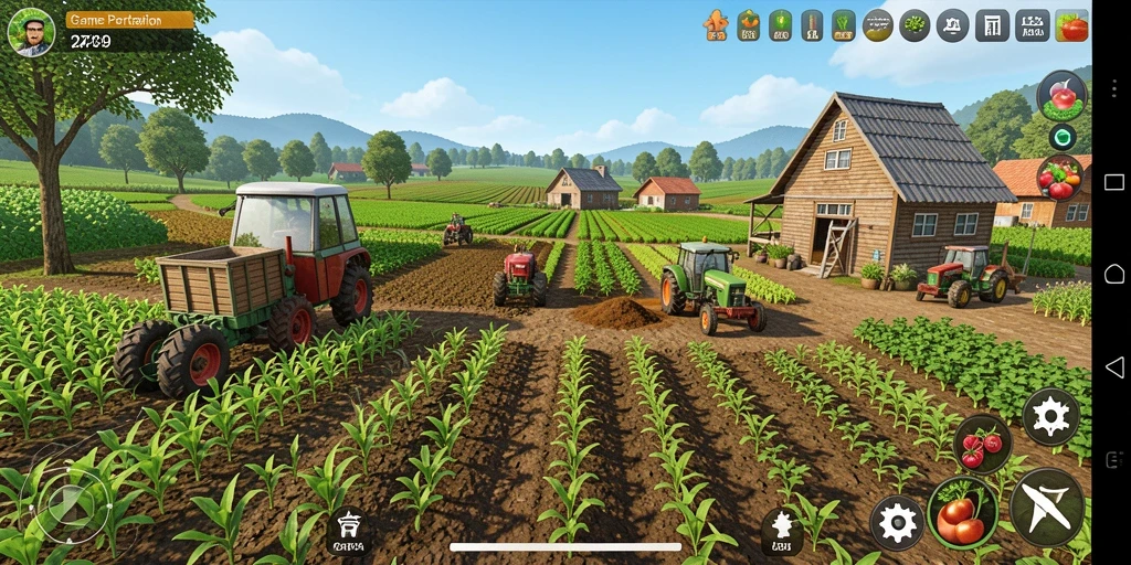 Tampilan gameplay menarik dalam 2739 yang menunjukkan kegiatan bertani.