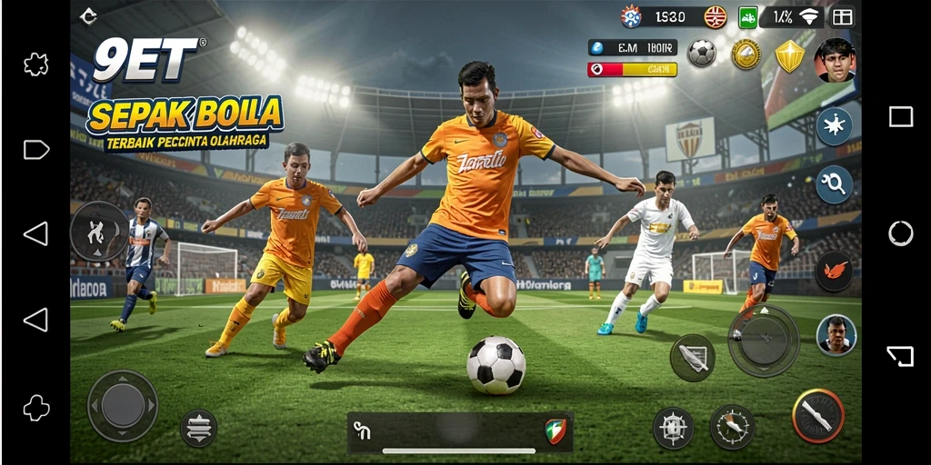 Tampilan gameplay sepak bola yang menegangkan di 9ET.
