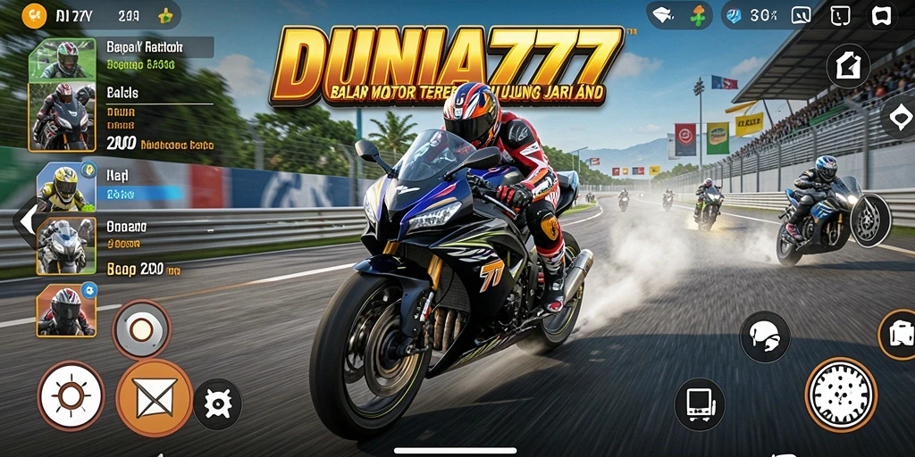 Screenshot gameplay seru DUNIA777 saat balapan motor.