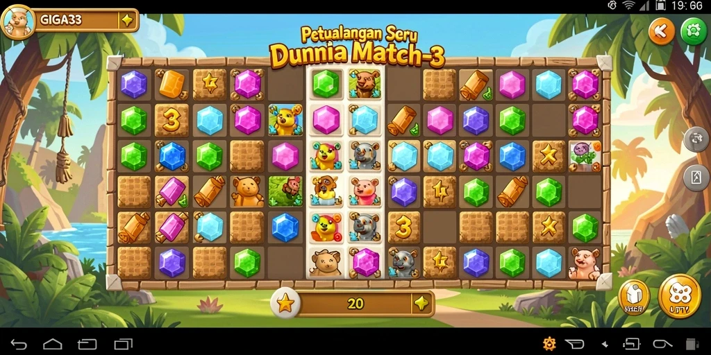 Tampilan gameplay menarik dari GIGA33 dengan tingkat keseruan match-3.