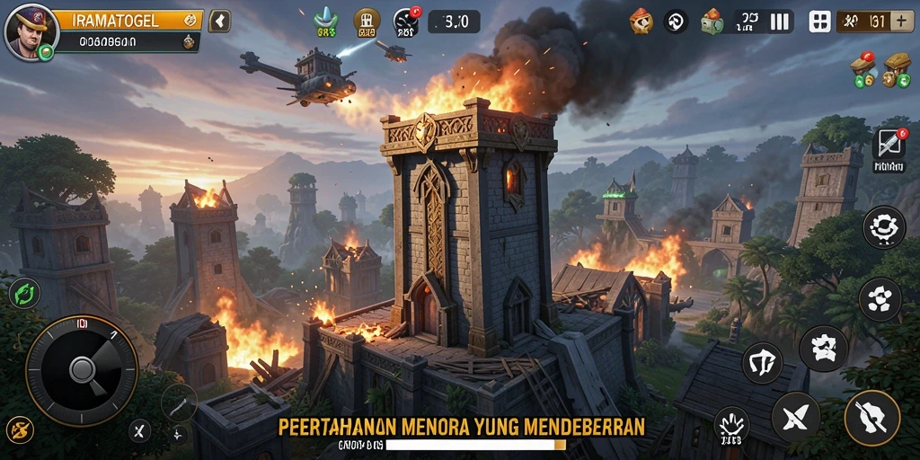 Tampilan gameplay seru dari IRAMATOGEL dalam pertempuran Tower Defense.