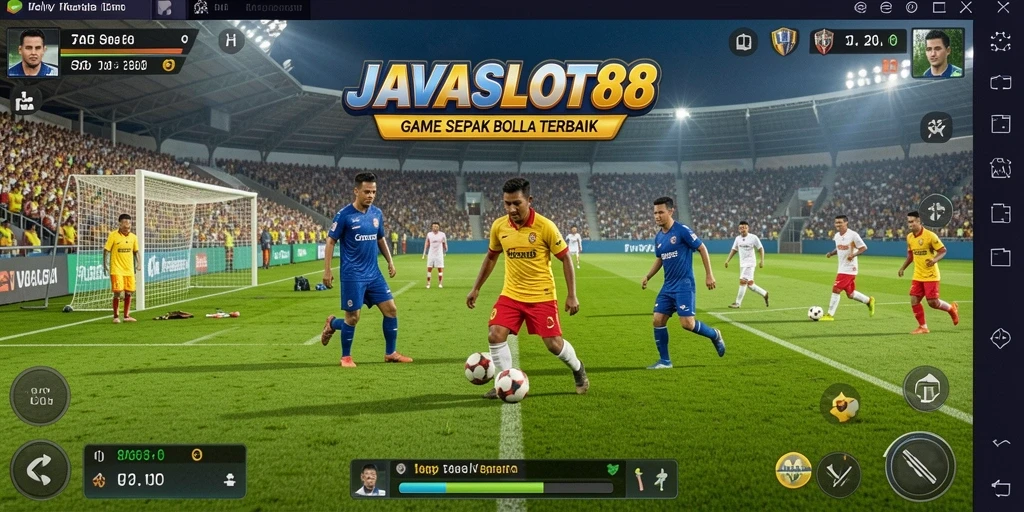 Tampilan gameplay seru di <strong>JAVASLOT88</strong> saat pertandingan sepak bola.