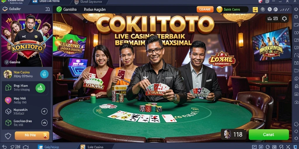 Tampilan gameplay KOKITOTO dengan dealer live dan suasana kasino yang nyata.