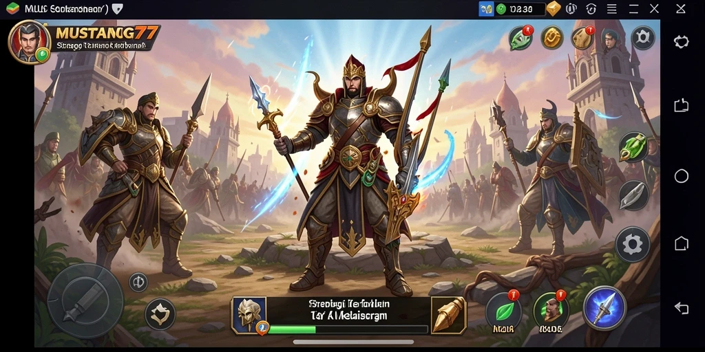 Screenshot utama menunjukkan aksi strategis yang mendebarkan di MUSTANG77.
