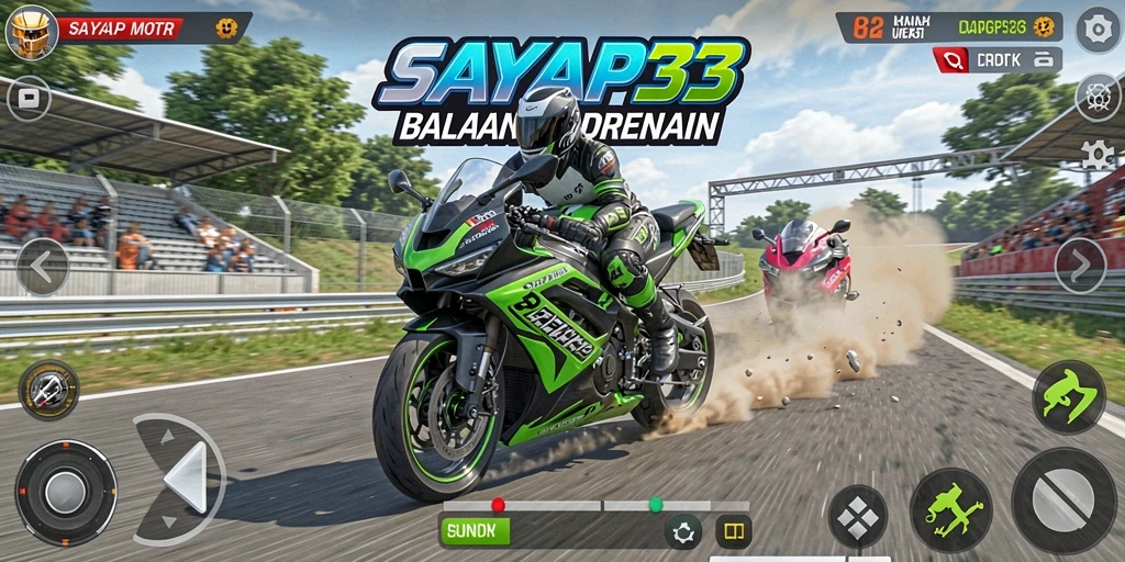 Gameplay seru dengan balapan motor penuh aksi.