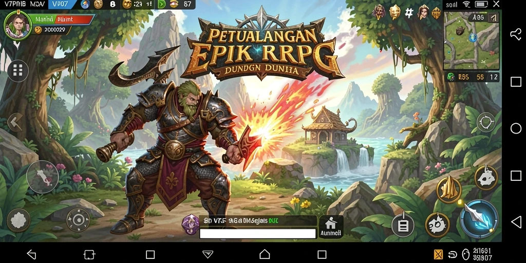Screenshot gameplay V07 yang menampilkan pertarungan epik karakter RPG.